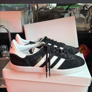 adidas Gazelle Black and White Suede Athletic Shoes